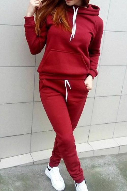 Women’s Hoodie and Joggers Set- Maroon Red