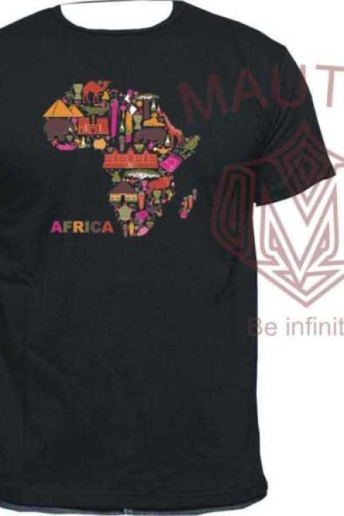 Unisex Inka Designed Map of Africa Tshirt- Black