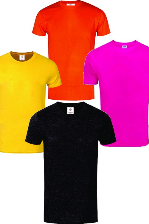 Unisex (4-in-1) plain Tshirt- Black, Fushia Pink, Orange and Yellow