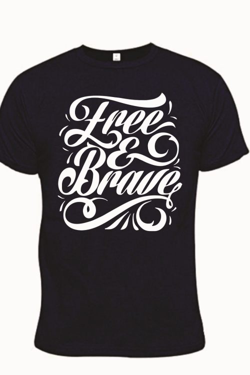 Unisex Free and Brave Printed Round-neck Tshirt- Black