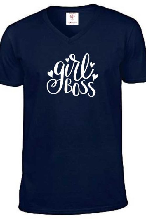 Women’s Girl Boss Printed  Tshirt- Navy Blue