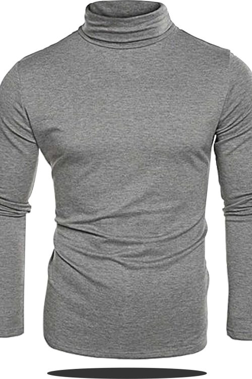 Unisex Plain Turtleneck Longsleeved Tshirt- Grey