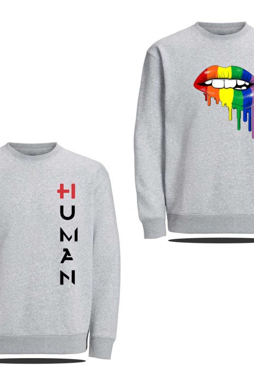 Unisex (2-in-1) Human and Lips printed Sweatshirts- Grey