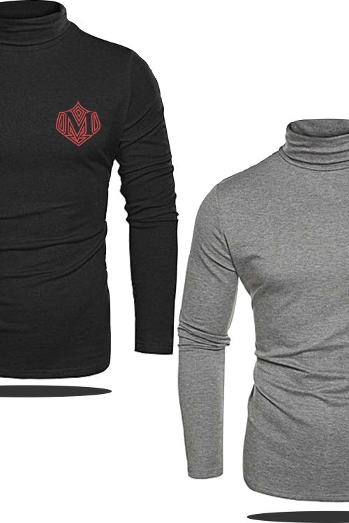 Unisex (2-in-1) Mauton Crested Turtleneck Tshirts- Black & Grey Copy