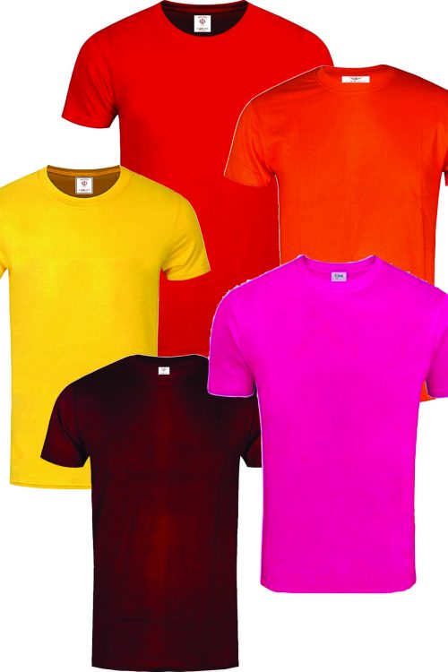 Unisex Plain (5-in-1) Tshirt Set- Red, Orange, Pink, Maroon, Yellow